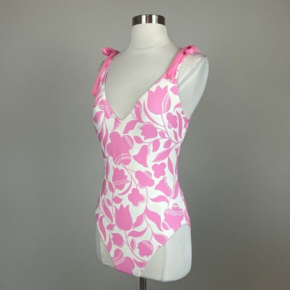 Kate Spade Women's Bathing Suit Size Medium Pink and White Floral One-Piece - Picture 6 of 11